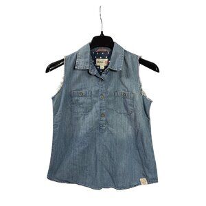 Feed + Target Womens Sleeveless Denim Shirt M Cotton Button Front Blue